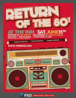 پوستر لایه باز تبلیغاتی برگزاری کنسرت موسیقی های سنتی و پاپ یا گویندگی زنده رادیو با تصویر رادیو یا ضبط صوت با طراحی فانتزی و زیبا و زمینه صورتی پر رنگ