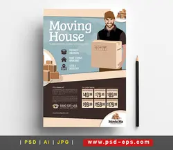 پوستر لایه باز حمل بار ، اسباب کشی ، پیک موتوری ، پستچی و پست پیشتاز با نقاشی گرافیکی پستچی با جعبه ارسالی و طراحی ساده و فانتزی