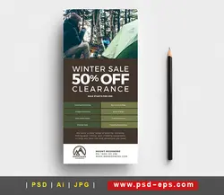 بروشور یک لت لایه باز تبلیغاتی فروش وسایل و تجهیزات تفریح در خارج از منزل از جمله چادر مسافرتی ، کوله پشتی ، تاب ، قایق و... یا دانلود بروشور یک لت لایه باز تخفیفات زمستانی