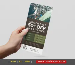 بروشور یک لت لایه باز تبلیغاتی فروش وسایل و تجهیزات تفریح در خارج از منزل از جمله چادر مسافرتی ، کوله پشتی ، تاب ، قایق و... یا دانلود بروشور یک لت لایه باز تخفیفات زمستانی