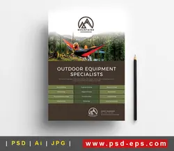 تراکت یا پوستر لایه باز تبلیغاتی فروش وسایل و تجهیزات تفریح در خارج از منزل از جمله چادر مسافرتی ، کوله پشتی و... یا دانلود پوستر لایه باز تخفیفات زمستانه