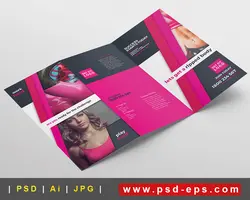 بروشور سه لت لایه باز تبلیغاتی ورزش و سلامتی با تصاویر بانوان ورزشکار و وسایل ورزشی به رنگ غالب صورتی یا دانلود بروشور سه لت لایه باز باشگاه بدنسازی بانوان