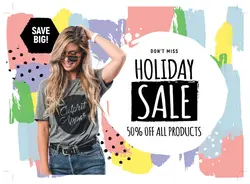 تراکت یا پوستر لایه باز تبلیغاتی فروشگاه های لباس زنانه و دخترانه با فروش مخصوص عید و دارای تخفیف با زمینه رنگ های پاستیلی و فانتزی و زمینه سفید