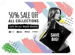 تراکت یا پوستر لایه باز تبلیغاتی فروشگاه های لباس زنانه و دخترانه با فروش مخصوص عید و دارای تخفیف با زمینه رنگ های پاستیلی و فانتزی و زمینه سفید