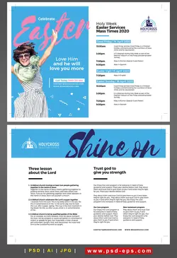 تراکت و پوستر لایه باز تبلیغاتی جشن یا مراسم تولد و شادی و عید با رنگ آبی و سفید و یا دانلود پوستر لایه باز تبلیغات کلیسا و جشن های مسیحی