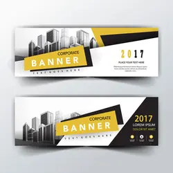 وکتور لایه باز بنر تبلیغاتی وب سایت ویژه مراکز تجاری و ساختمانی یا دانلود بنر افقی شرکت های ساختمان سازی و انبوه سازی به رنگ زرد و سفید و مشکی