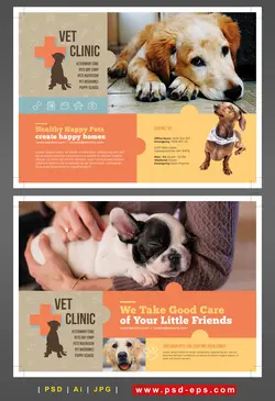 تراکت یا پوستر لایه باز مرکز نگهداری حیوانات یا مراکز درمانی و خدمات بهداشت حیوانات خانگی