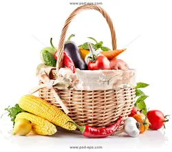 عکس با کیفیت سبد سبزیجات و سیفی جات مختلف بادمجان ، گوجه ، هویج ، سیر ، فلفل و بلال و ... مورد استفاده تولیدکنندگان ، فروشگاه ها و گلخانه های تولید سیفی جات و سبزی جات