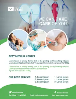 طرح لایه باز تراکت خدمات درمانی بهداشتی مطب دندانپزشکی درمانگاه خانه سلامت پایگاه سلامت مرکز درمانی با بهترین خدمات با طیف رنگی سبز و سفید و طراحی مدرن ویژه مراکز درمانی و خانه های بهداشت و درمانگاه ها