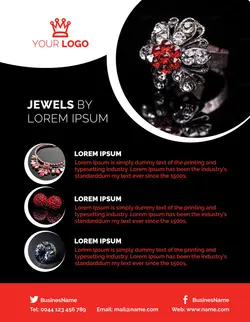 طرح لایه باز تراکت طلا فروشی طلاسازی جواهرات زیورآلات اکسسوری حلقه انگشتر نگین با تم رنگی مشکی و قرمز و طراحی مدرن