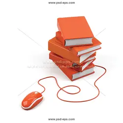 عکس با کیفیت کتب نارنجی متصل به ماوس نارنجی رنگ با پس زمینه سفید