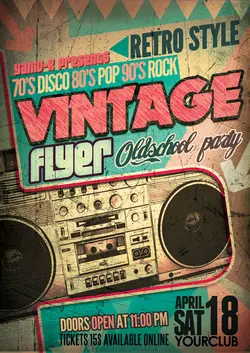 بروشور لایه باز تبلیغاتی فروش و نصب سیستم صوتی یا خدمات کرایه یا تعمیرات انواع ضبط صوت ، دستگاه پخش و... با تصویر فانتزی ضبط صوت و بیلبورد