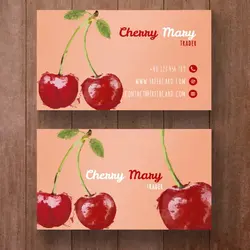 کارت ویزیت لایه باز با طرح گیلاس مناسب جهت مناسب باغداران ، انبارداران میوه و فروشندگان میوه و تره بار با زمینه صورتی و زیبا