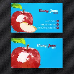 کارت ویزیت لایه باز با طرح سیب مناسب جهت مناسب باغداران ، انبارداران میوه و فروشندگان میوه و تره بار با رنگ زمینه آبی و طرح فانتزی