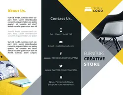 بروشور سه لت تبلیغاتی فروشگاه های مبلمان و صندلی راحتی خانگی با زمینه سفید و طراحی ساده و رنگ های شاد