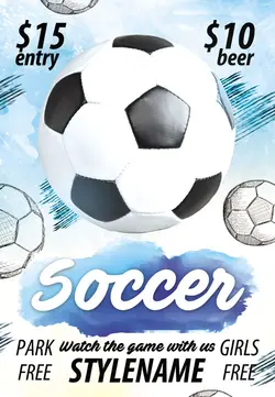 تراکت و پوستر لایه باز ورزش فوتبال یا مدرسه فوتبال + PSD یا دانلود تراکت لایه باز فانتزی توپ فوتبال پرتاب شده