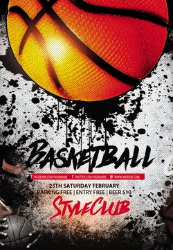 تراکت و پوستر لایه باز ورزش بسکتبال + PSD با تصویر توپ بسکتبال و طراحی زیبا مناسب مسابقات بسکتبال و تبلیغات کلاس های بسکتبال