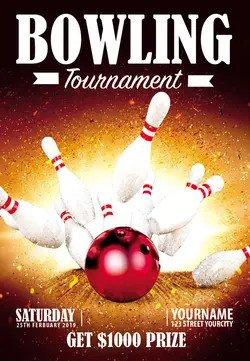 تراکت و پوستر لایه باز بولینگ + PSD با تصاویر پین بولینگ و توپ بولینگ ویژه تورنمنت ها و مسابقات بولینگ و باشگاه های بولینگ