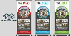 لایه باز املاک معرفی و فروش منزل مسکونی طرح آماده ویژه املاک و مستغلات یا استند بنر لایه باز مسکن و شهر سازی در سه رنگ زیبا