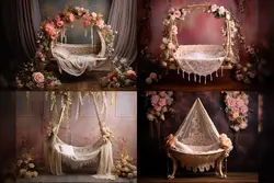 8 بک گراند گهواره گلدار نوزاد آتلیه عکاسی