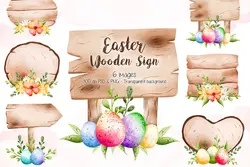 کلیپ آرت تابلو چوبی با گل و تخم مرغ