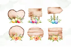 کلیپ آرت تابلو چوبی با گل و تخم مرغ