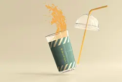 موکاپ لیوان آبمیوه پلاستیکی نی دار با درب گرد