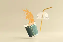 موکاپ لیوان آبمیوه پلاستیکی نی دار با درب گرد
