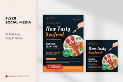 طرح تراکت غذای دریایی رستوران و پست اینستاگرام