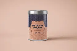 موکاپ قوطی حلبی استوانه‌ای مواد غذایی