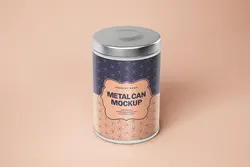 موکاپ قوطی حلبی استوانه‌ای مواد غذایی