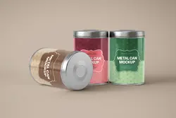 موکاپ قوطی حلبی استوانه‌ای مواد غذایی