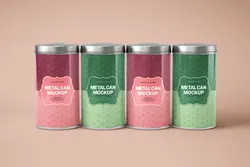 موکاپ قوطی حلبی استوانه‌ای مواد غذایی