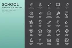 25 آیکون وسایل و تجهیزات مدرسه و آزمایشگاه وکتور