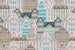 پترن ساختمان های قدیمی بامزه وکتور