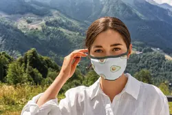 موکاپ ماسک پارچه ای روی صورت زن و مرد