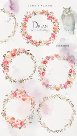 طرح رویایی پری و فرشته آبرنگی + پترن، گل و بوته و عناصر طراحی