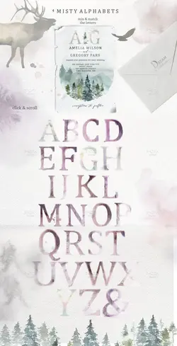 طرح رویایی پری و فرشته آبرنگی + پترن، گل و بوته و عناصر طراحی