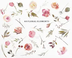 طرح رویایی پری و فرشته آبرنگی + پترن، گل و بوته و عناصر طراحی