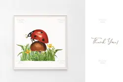 طرح آبرنگی کفشدوزک و گل و گیاه