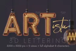 افکت لامپ رشته ای قدیمی حروف الفبا انگلیسی سه بعدی (3D)