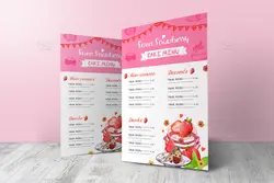 طرح منو شیرینی، کیک و دسر توت فرنگی