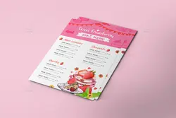 طرح منو شیرینی، کیک و دسر توت فرنگی