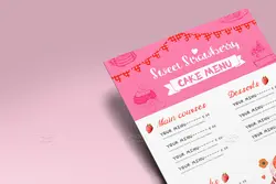 طرح منو شیرینی، کیک و دسر توت فرنگی