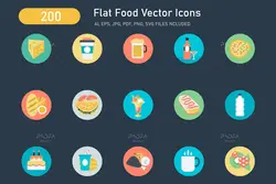 200 آیکون غذا، نوشیدنی، میوه جات و سبزیجات فلت