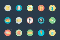 200 آیکون غذا، نوشیدنی، میوه جات و سبزیجات فلت