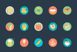 200 آیکون غذا، نوشیدنی، میوه جات و سبزیجات فلت