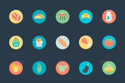200 آیکون غذا، نوشیدنی، میوه جات و سبزیجات فلت