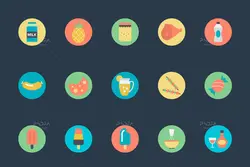 200 آیکون غذا، نوشیدنی، میوه جات و سبزیجات فلت