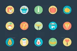 200 آیکون غذا، نوشیدنی، میوه جات و سبزیجات فلت